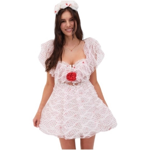 For Love & Lemons Ilaria Red and White Polka Dot Mini Dress US S - Picture 1 of 12